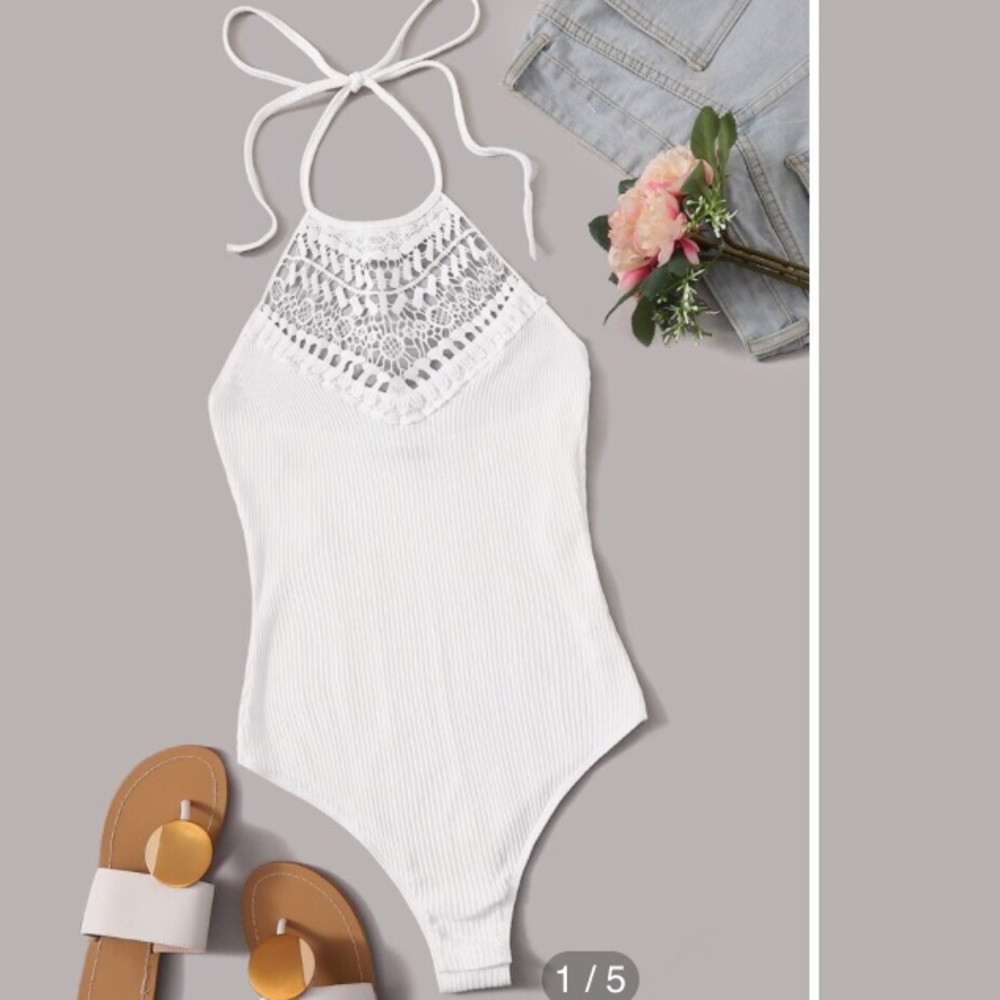 Shein White Halter Neck Bodysuit